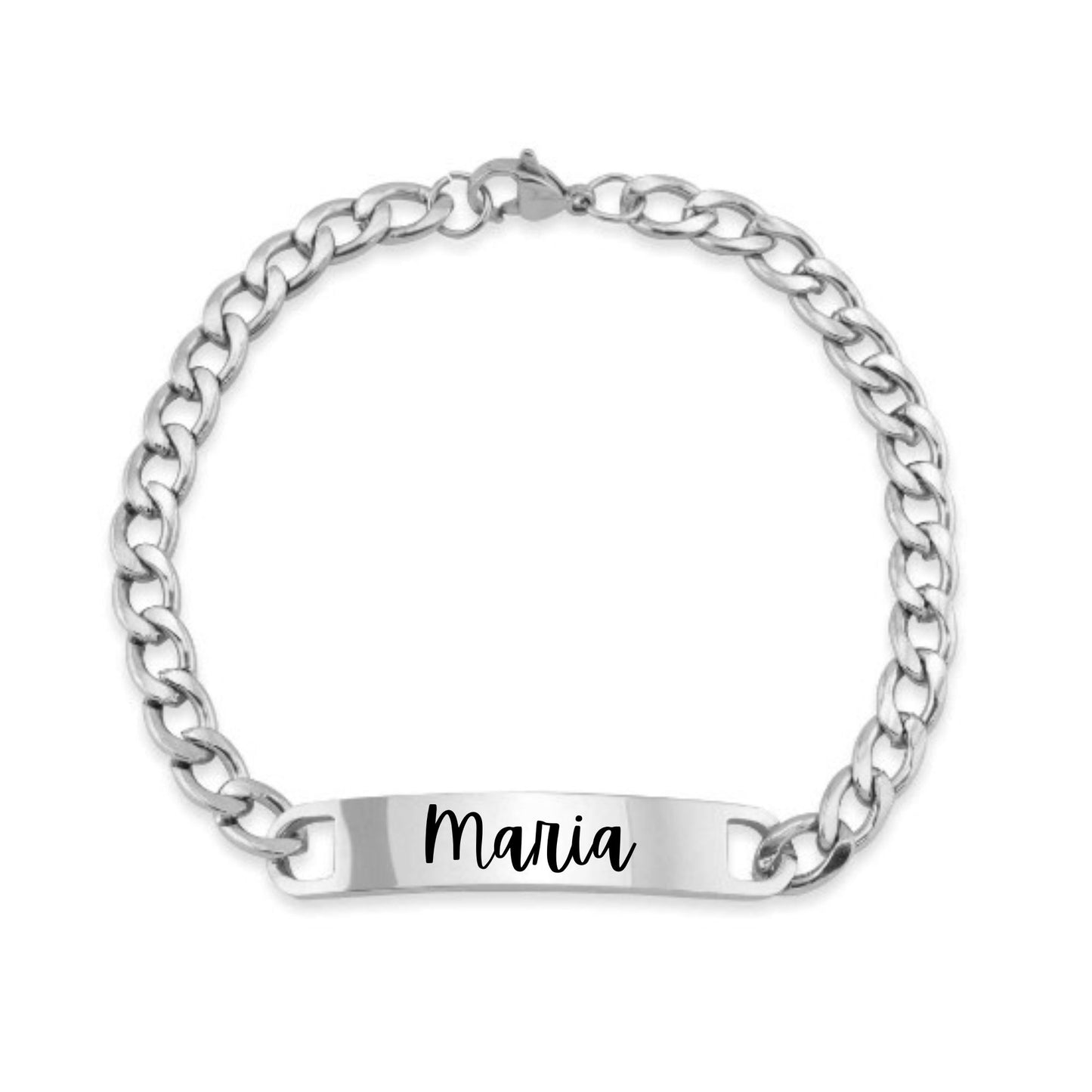 Custom Engraved Stainless Steel Blank ID Curved Bar Bracelet