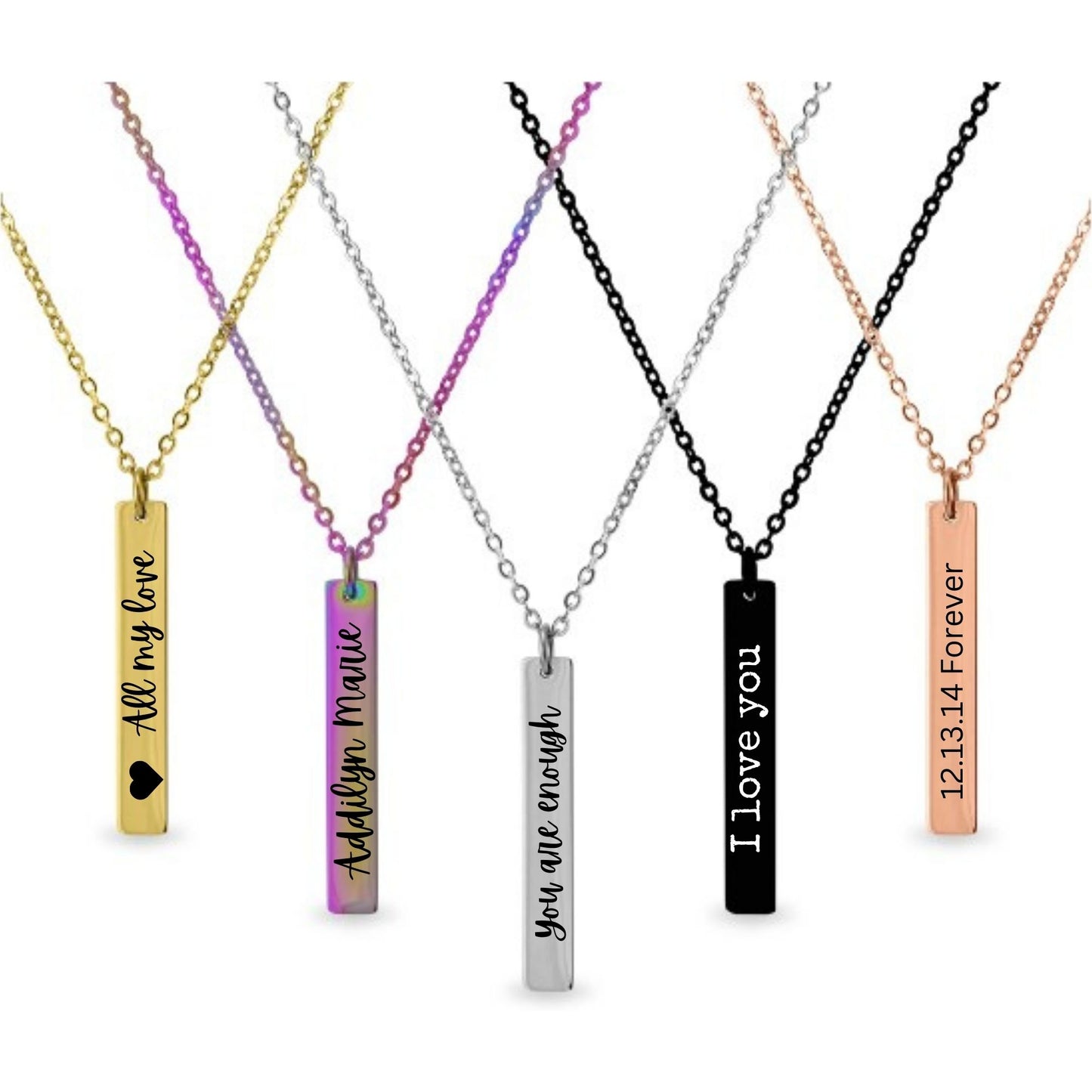 Custom Engraved Vertical Stainless Steel Bar Necklace