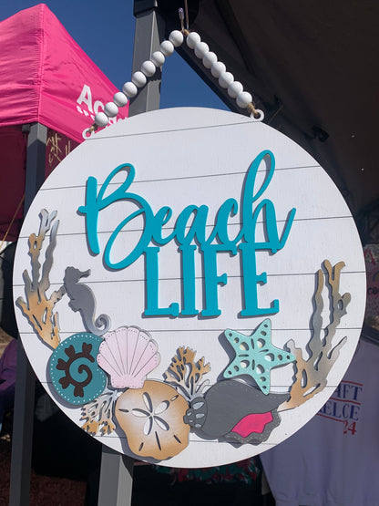 Beach Life 18" Wood Door Sign, Door Decor, Beach Theme Sign, Home Decor, Wall Hanging