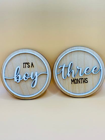 Baby Monthly Milestone Marker Discs with Personalization, Engraved Wood Monthly Milestone Markers