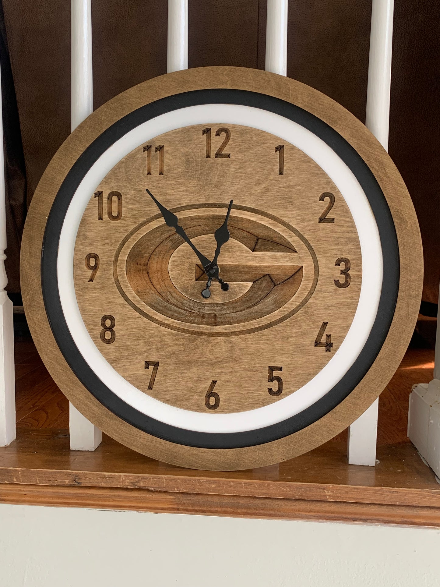 UGA Themed Engraved Clock, 18" Wood Clock, Customizable with your favorite team