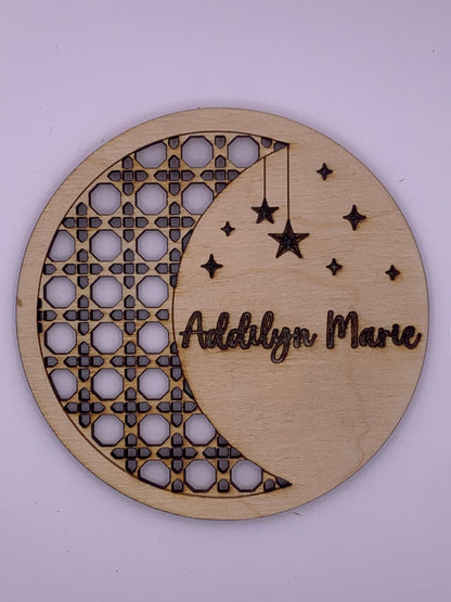 Baby Monthly Milestone Marker Discs with Personalization, Engraved Wood Monthly Milestone Markers