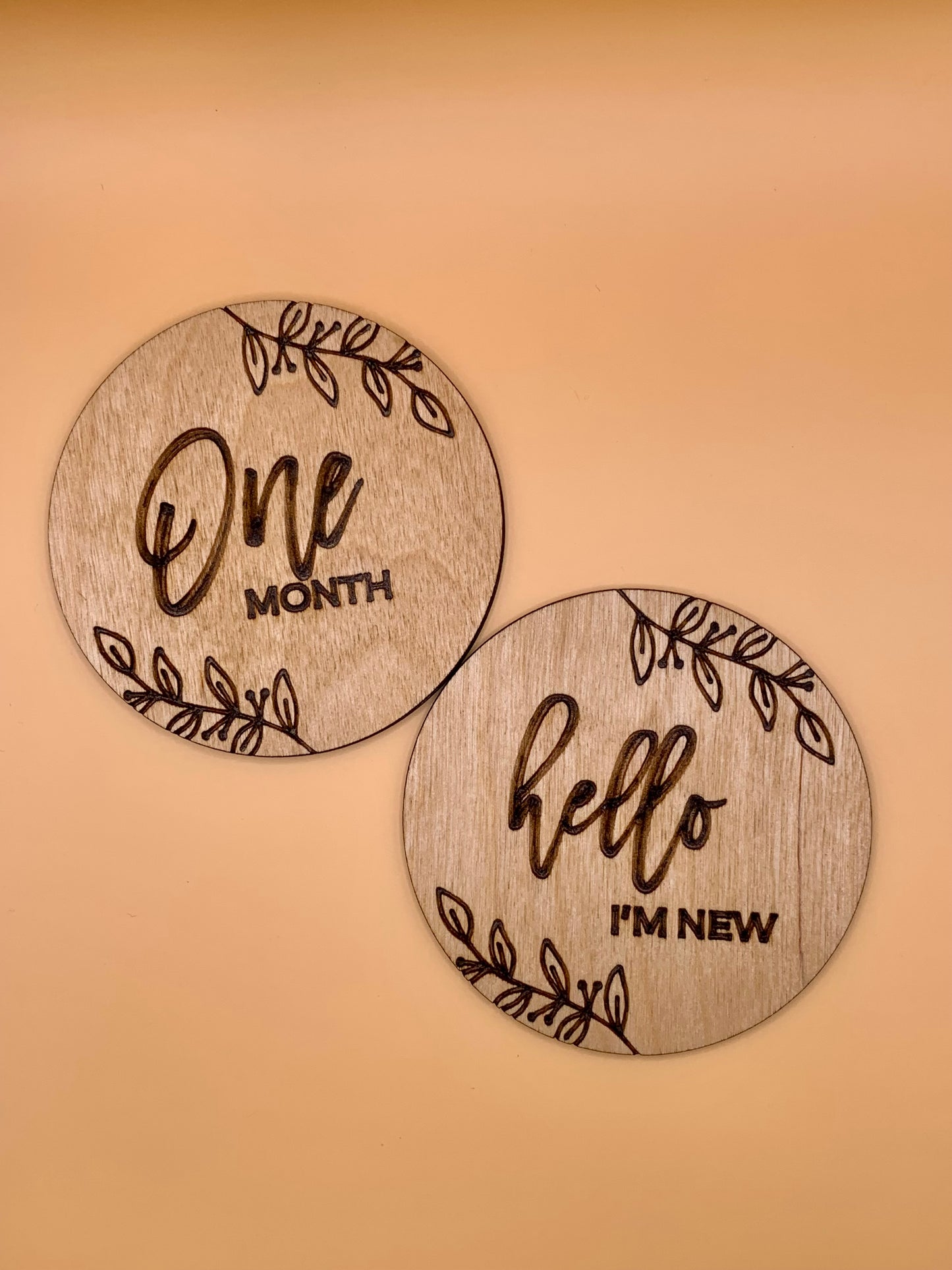 Baby Monthly Milestone Marker Discs with Personalization, Engraved Wood Monthly Milestone Markers