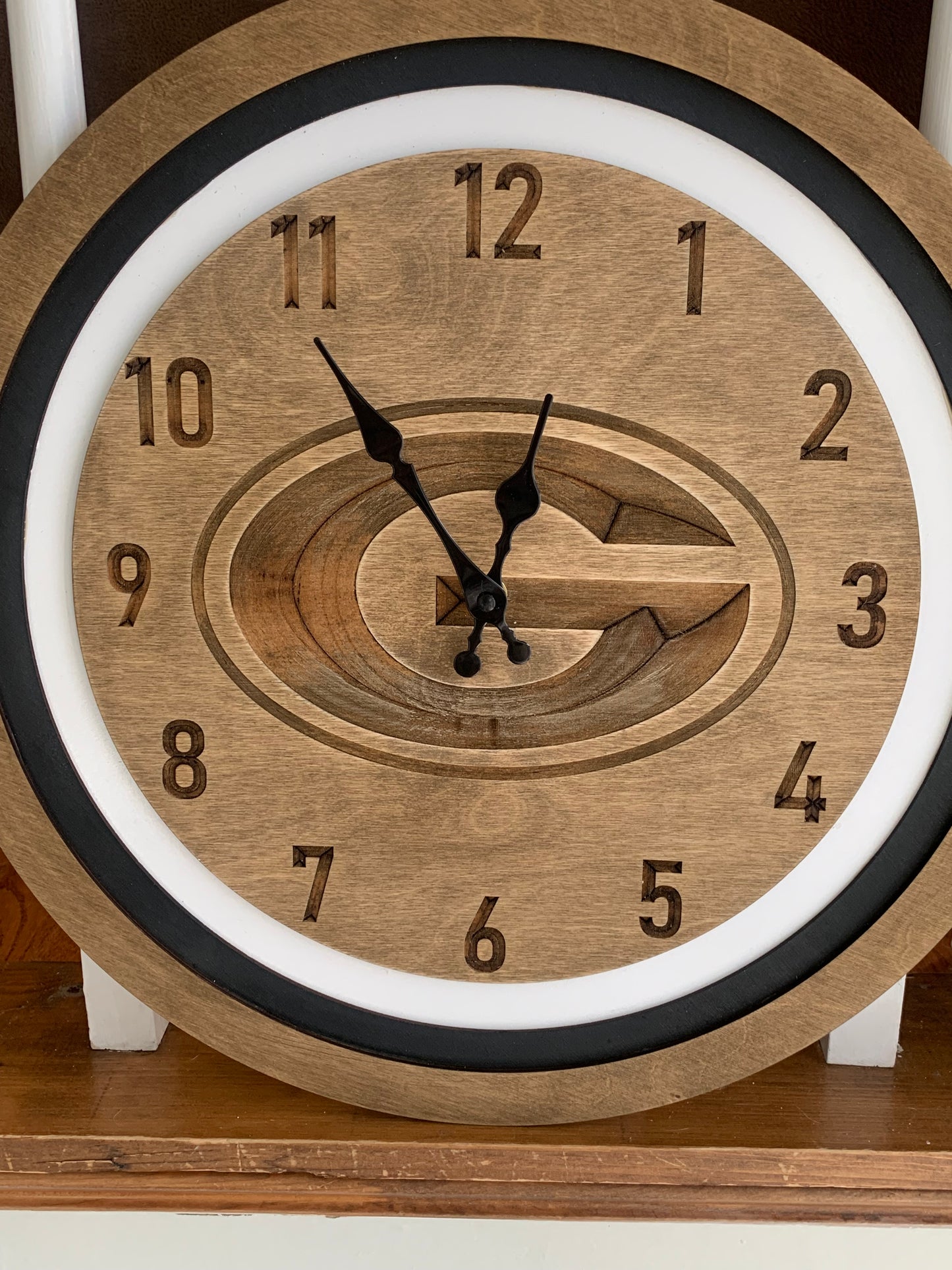 UGA Themed Engraved Clock, 18" Wood Clock, Customizable with your favorite team