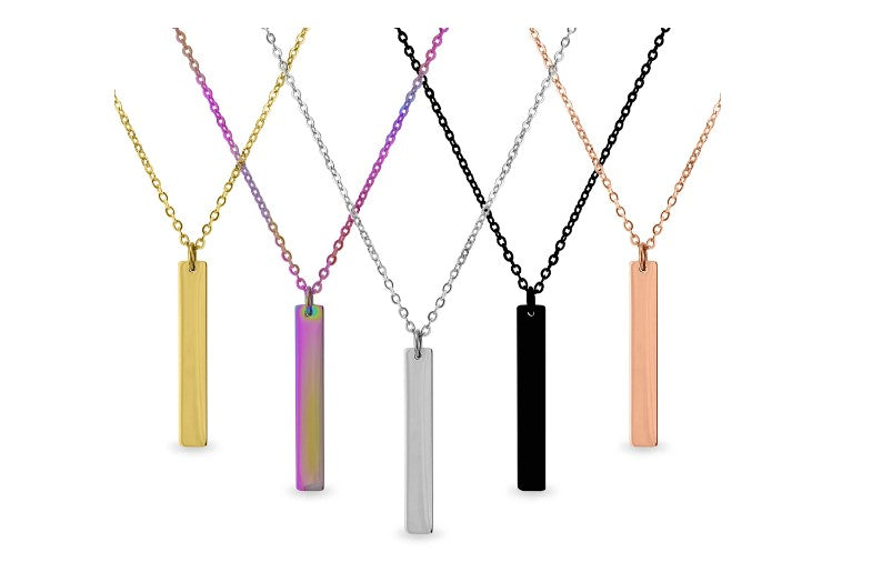 Custom Engraved Vertical Stainless Steel Bar Necklace