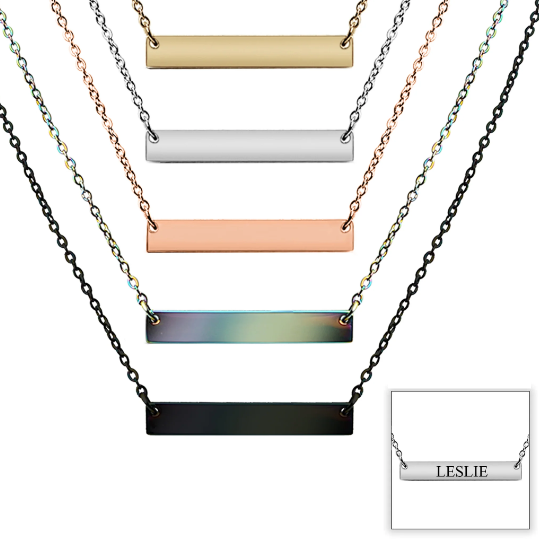 Custom Engraved Polished Bar Stainless Steel Necklace