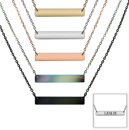 Custom Engraved Polished Bar Stainless Steel Necklace