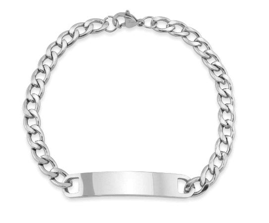 Custom Engraved Stainless Steel Blank ID Curved Bar Bracelet