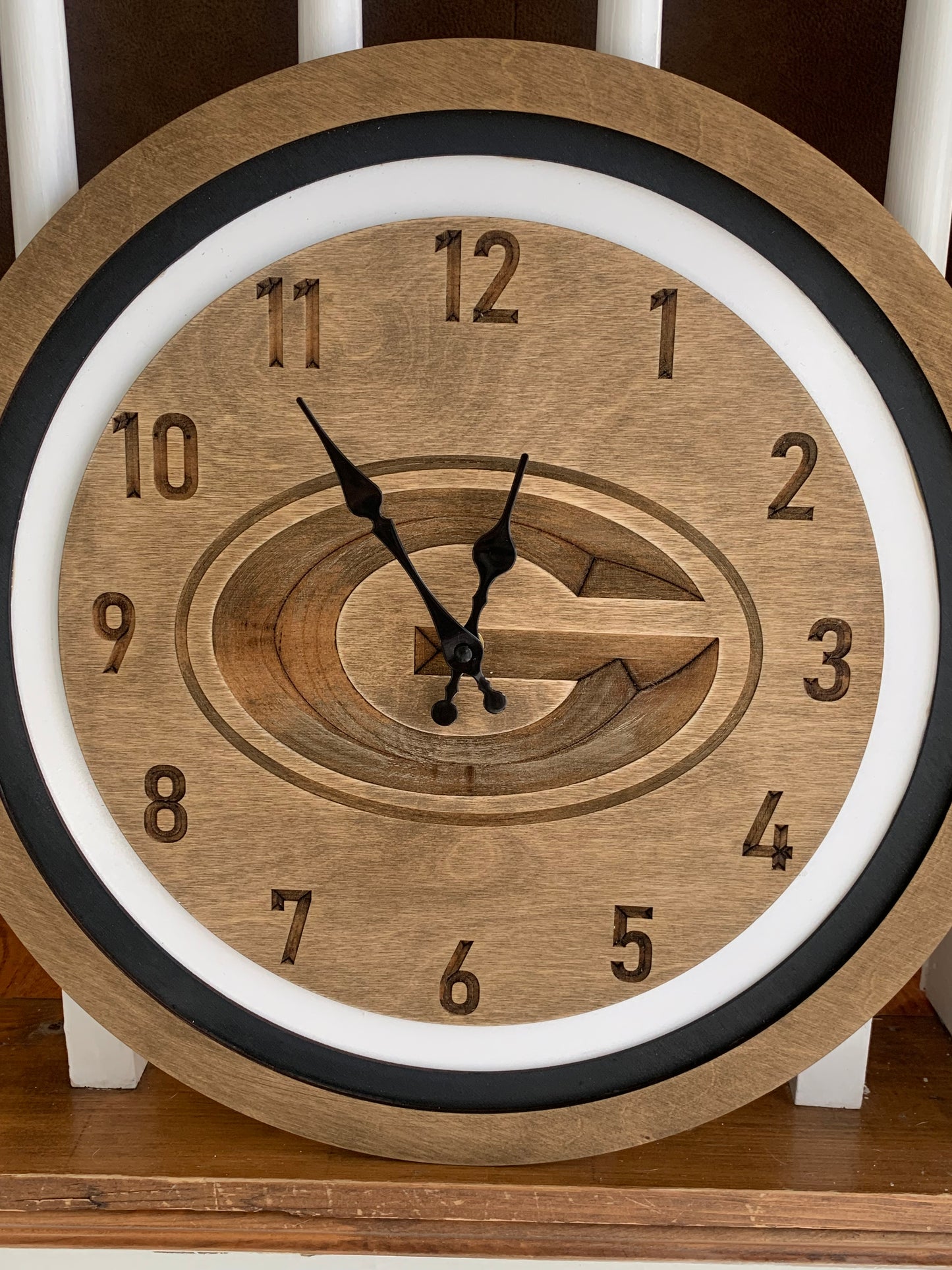 UGA Themed Engraved Clock, 18" Wood Clock, Customizable with your favorite team