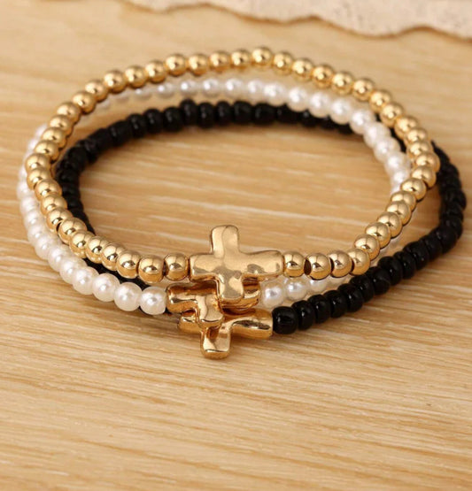 Metallic Cross Stretchy Bracelets Set