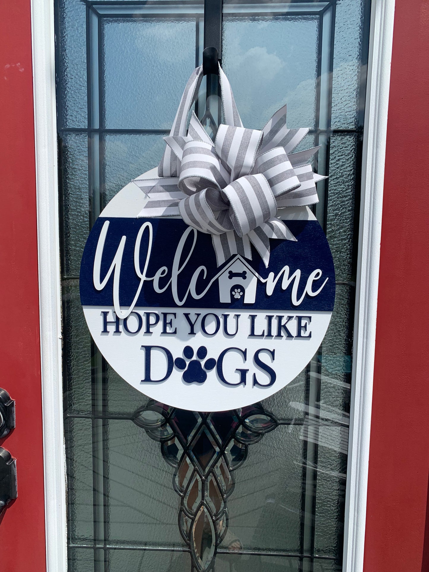 Front Door Decor | Welcome We Hope You Like Dogs | Year Round Wreath-Dog-Dog Door Hanger-Door Wreath-Dog Door Sign