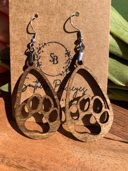 Lightweight Wood Dog Earrings-Cute Animal Earrings-Dog Lover Earrings-Round Double Paw