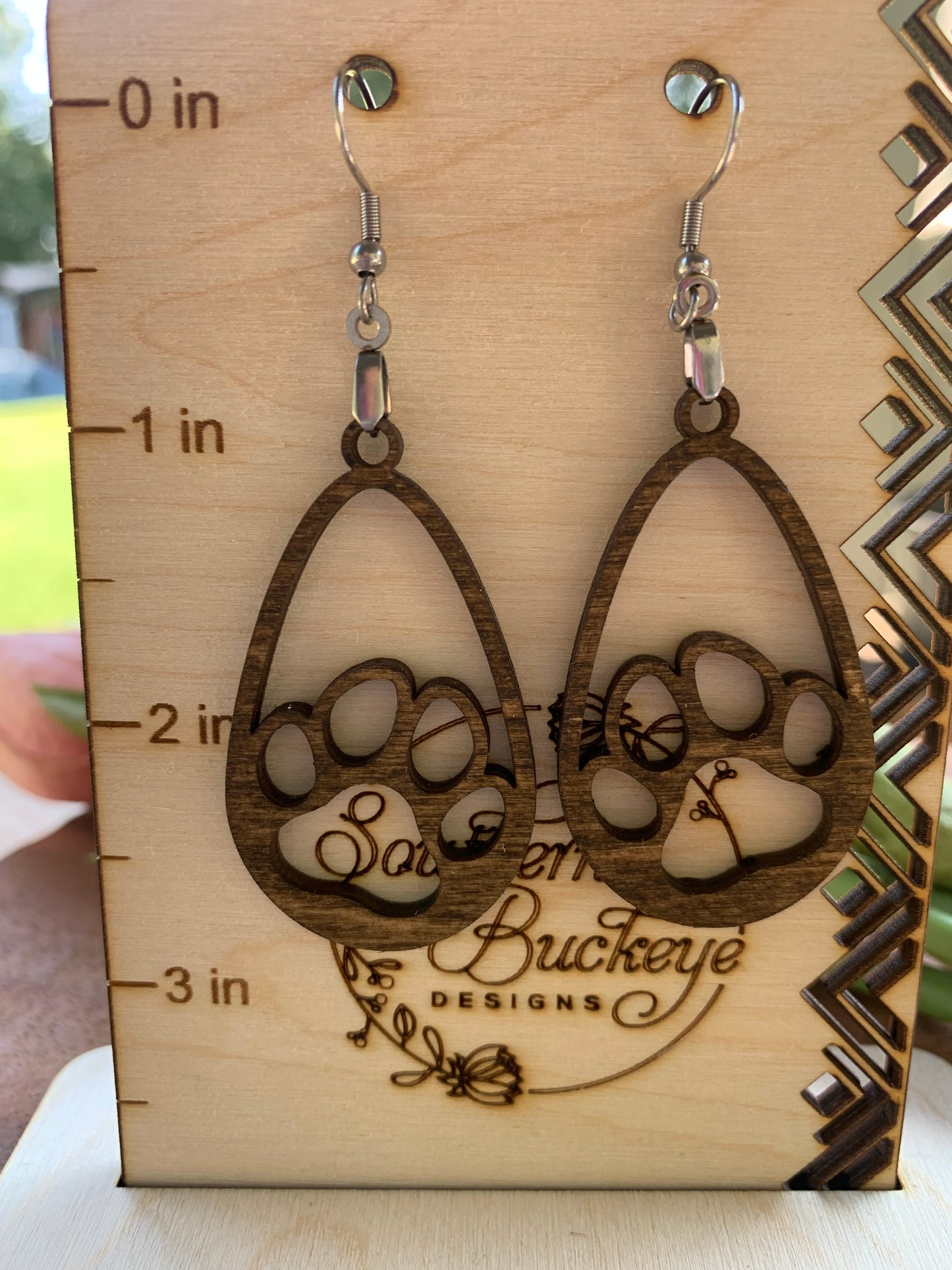 Lightweight Wood Dog Earrings-Cute Animal Earrings-Dog Lover Earrings-Round Double Paw