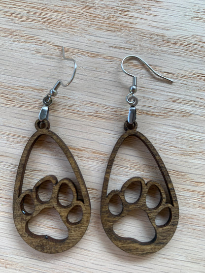 Lightweight Wood Dog Earrings-Cute Animal Earrings-Dog Lover Earrings-Round Double Paw