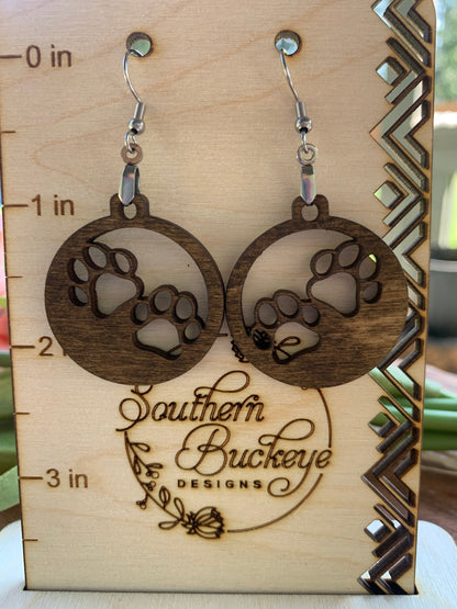 Lightweight Wood Dog Earrings-Cute Animal Earrings-Dog Lover Earrings-Round Double Paw