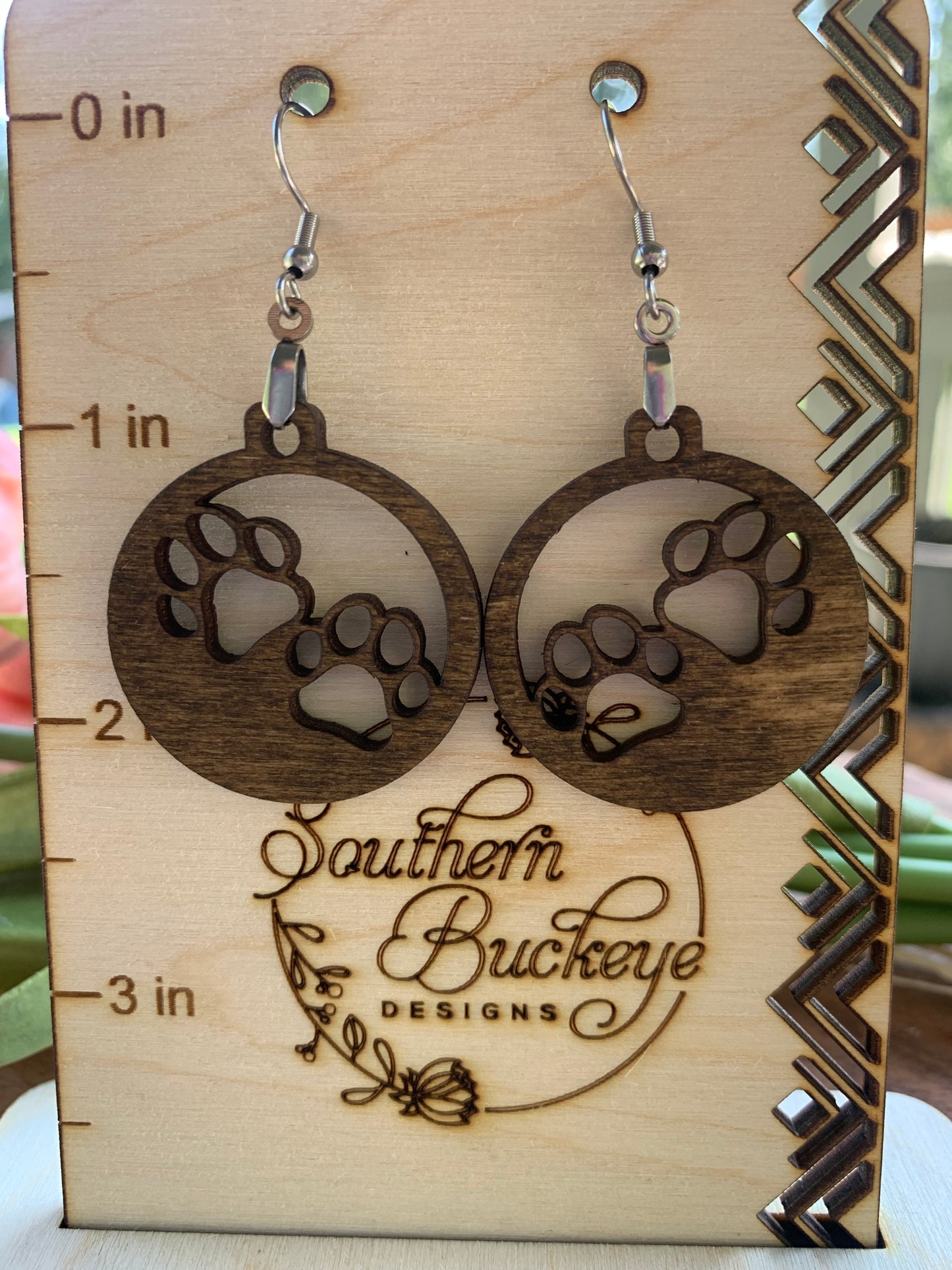 Lightweight Wood Dog Earrings-Cute Animal Earrings-Dog Lover Earrings-Round Double Paw