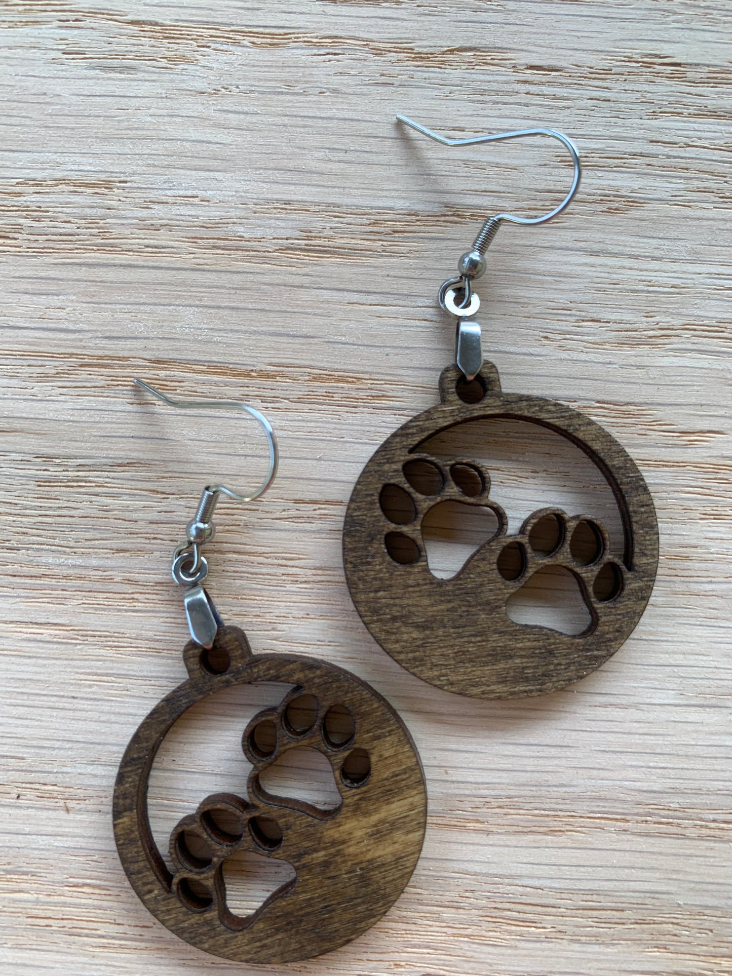 Lightweight Wood Dog Earrings-Cute Animal Earrings-Dog Lover Earrings-Round Double Paw