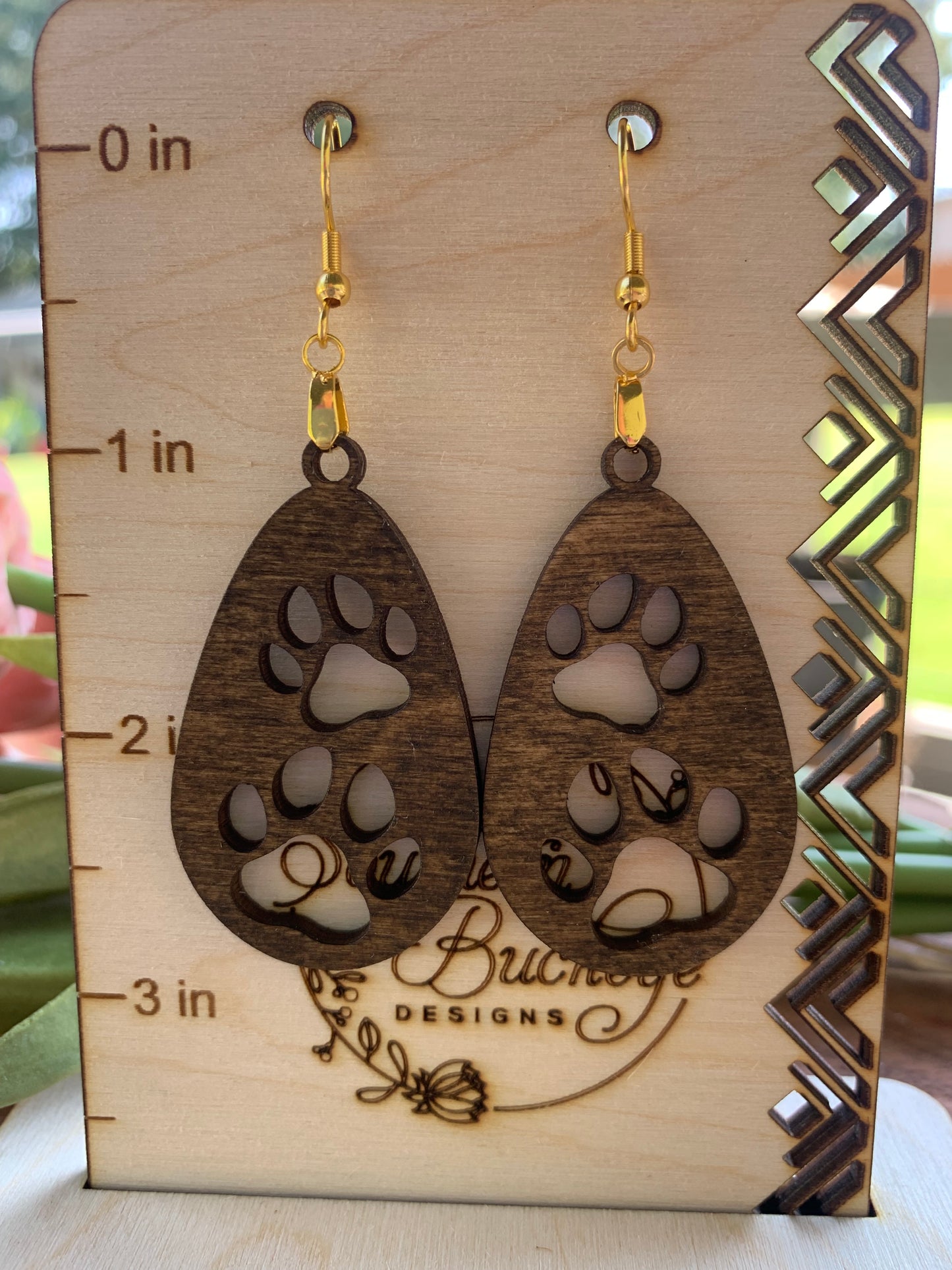 Lightweight Wood Dog Earrings-Cute Animal Earrings-Dog Lover Earrings-Oval Double Paw