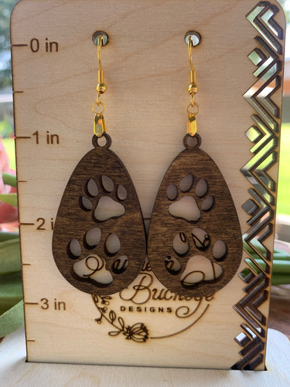 Lightweight Wood Dog Earrings-Cute Animal Earrings-Dog Lover Earrings-Oval Double Paw