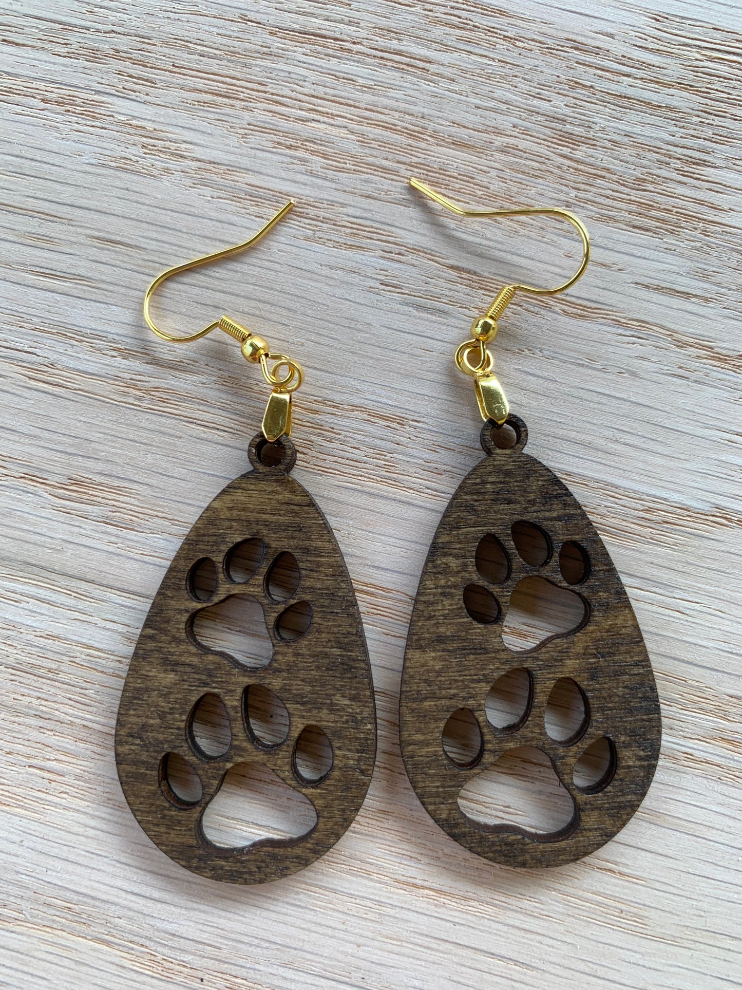 Lightweight Wood Dog Earrings-Cute Animal Earrings-Dog Lover Earrings-Oval Double Paw