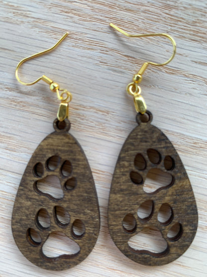 Lightweight Wood Dog Earrings-Cute Animal Earrings-Dog Lover Earrings-Oval Double Paw