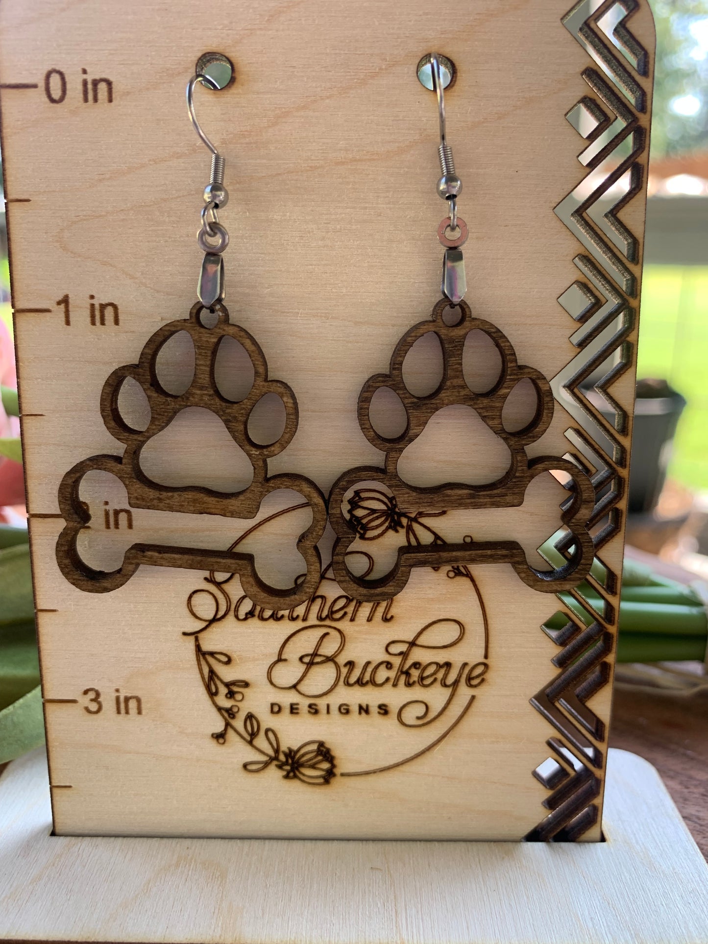 Lightweight Wood Dog Earrings-Cute Animal Earrings-Dog Lover Earrings-Paw with Bone