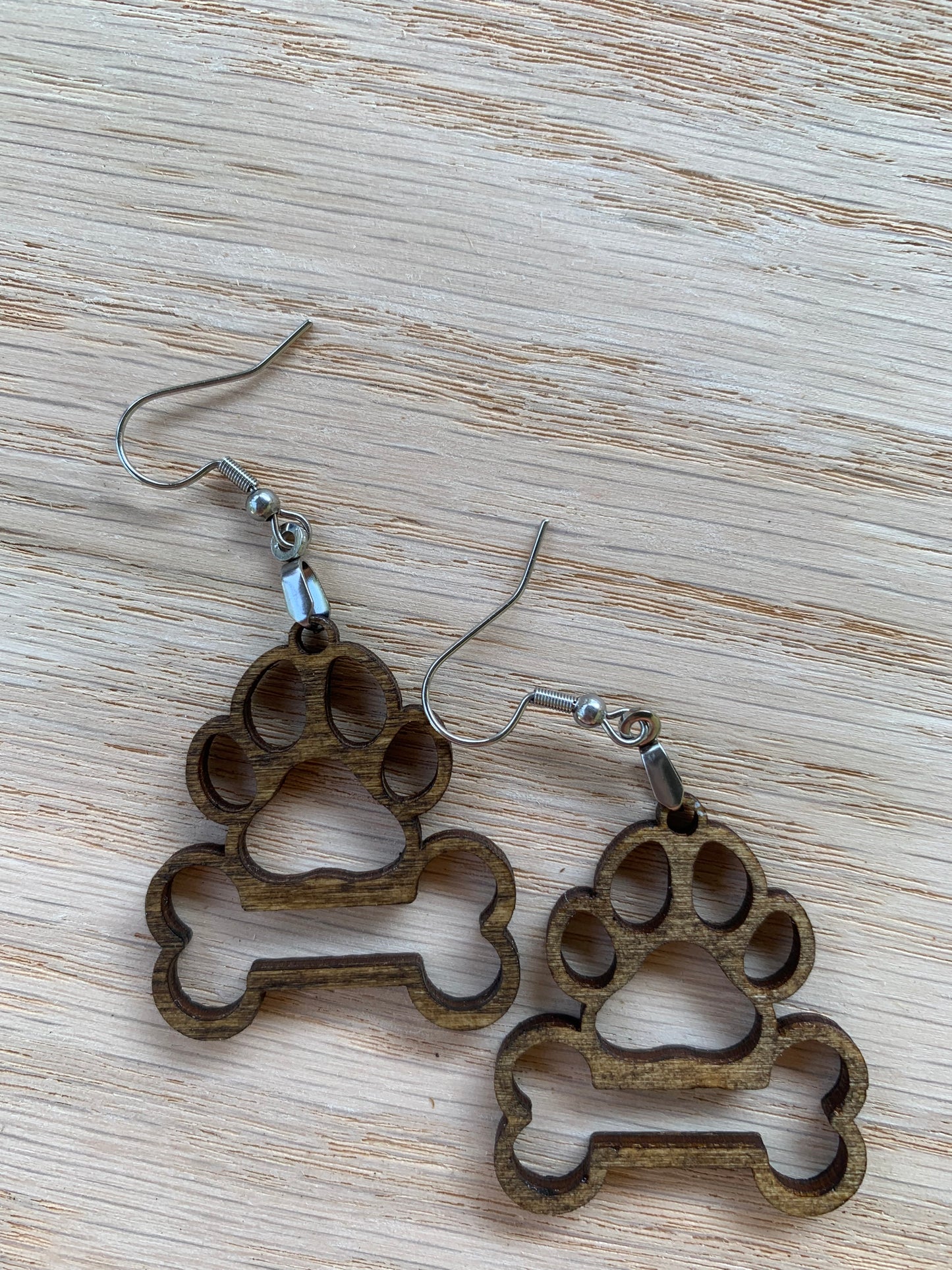 Lightweight Wood Dog Earrings-Cute Animal Earrings-Dog Lover Earrings-Paw with Bone