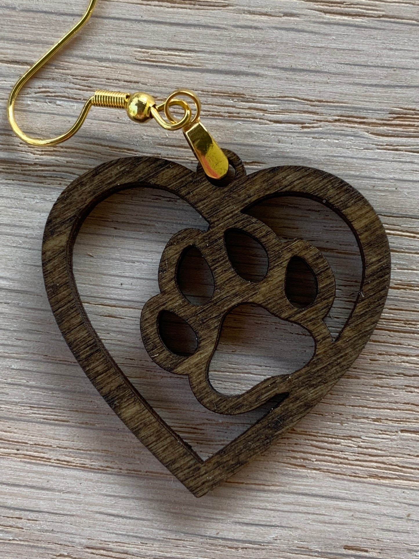 Lightweight Wood Dog Earrings-Cute Animal Earrings-Dog Lover Earrings-Paw Heart